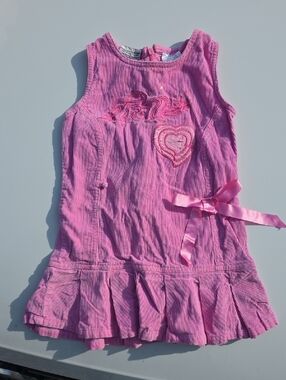 Trollz Y2K 2005 Pink Corduroy Ruffle Dress with Heart Detail